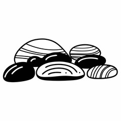 Pile of smooth black and striped stones