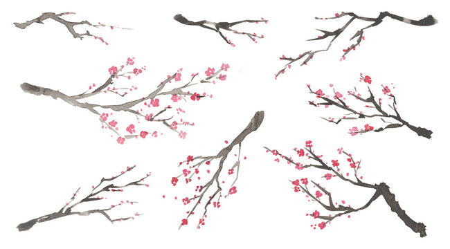 墨絵の梅Ink painting High quality-300dpi-