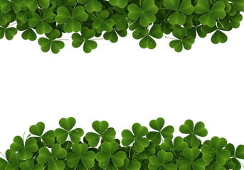 Border of vibrant green shamrocks framing a white background space, perfect for st patricks day design or irish theme celebration isolated on white background
