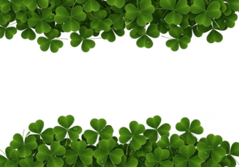 Border of vibrant green shamrocks framing a white background space, perfect for st patricks day design or irish theme celebration isolated on white background