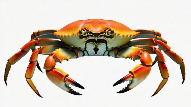 Close up view of a vibrant orange crab with sharp claws isolated on a white background art crab green screen video