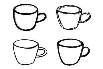 Set of cute hand drawn cup of tea or coffee Simple mug clipart Cozy home doodle Single element for design