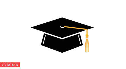 Simple Black Graduation Cap with Tassel Icon.