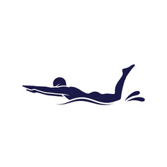 Swimming Action Silhouette of Athlete Diving into Water Graphic Illustration Minimalist View
