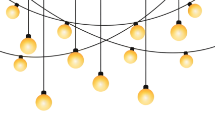 Group of glowing oval pendant lights isolated on transparent background