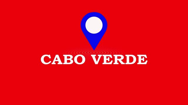 Cabo Verde Location Symbol. Chile country name text down location pin pointer icon black background.