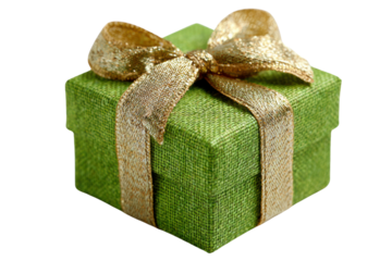 Gift Box of Celebration: A beautifully wrapped green gift box, adorned with a shimmering gold bow, evokes the excitement and anticipation of a special occasion.