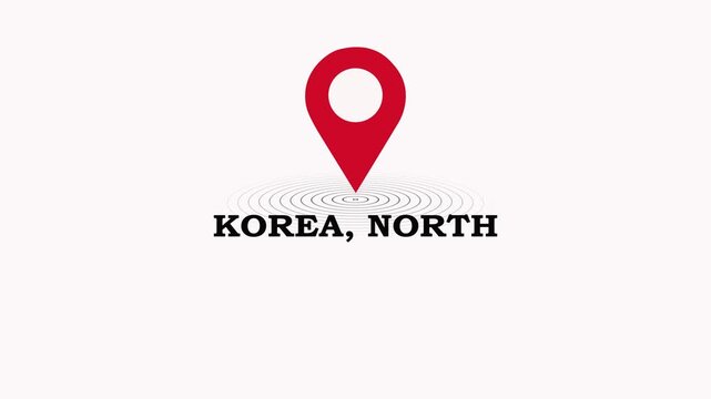 Korea North Location Symbol. location pin on a colorful map background, GPS location pointer animated icon. map, and travel planning featuring red marker pins 4k. 