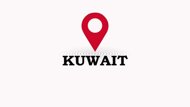 Kuwait Location Symbol. location pin on a colorful map background, GPS location pointer animated icon. map, and travel planning featuring red marker pins 4k. 