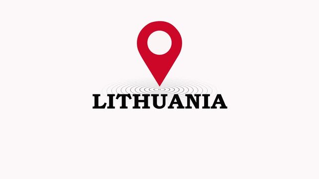 Lithuania Location Symbol. location pin on a colorful map background, GPS location pointer animated icon. map, and travel planning featuring red marker pins 4k. 