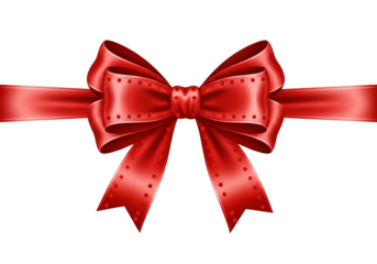 Elegant red satin ribbon bow tied with a classic knot on a transparent background