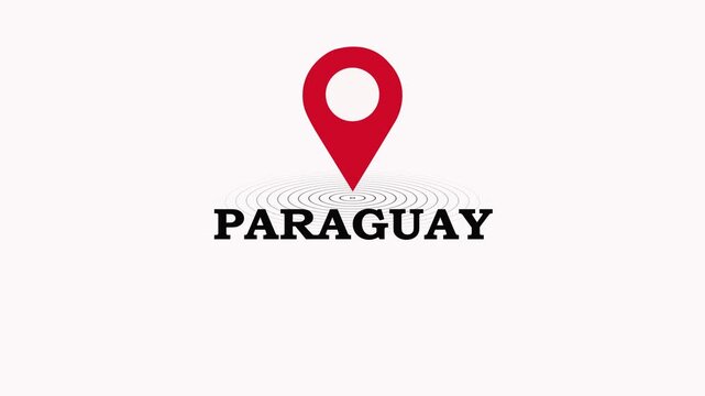 Paraguay Location Symbol. Paraguay country name text down location pin pointer icon black background 4K video.