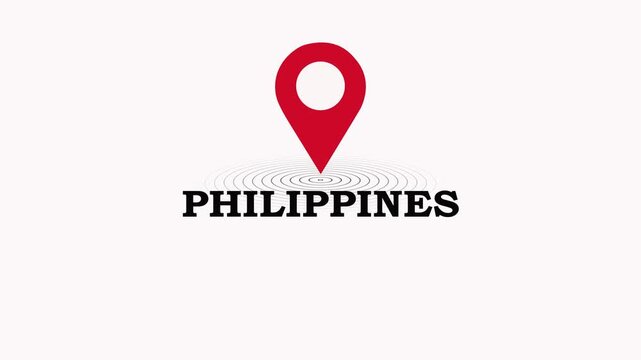 Philippines Location Symbol. Philippines  country name text down location pin pointer icon black background 4K video.