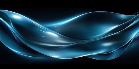 Smooth flowing abstract blue wave with glossy metallic texture on dark background conveying fluidity and depth