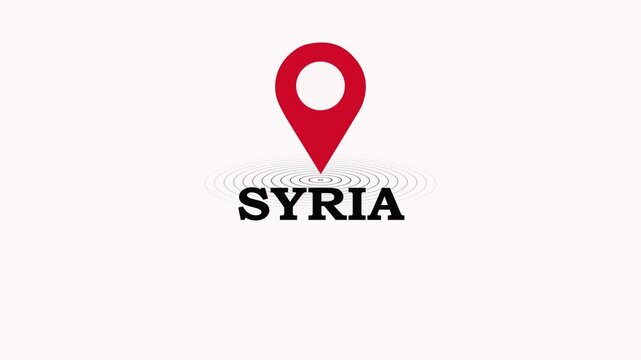 Syria Location Symbol. Haiti country name text down location pin pointer icon black background 4K video.