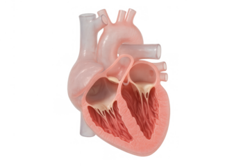 Human heart internal anatomy showing cross section of ventricles and atria, medical illustration on transparent background
