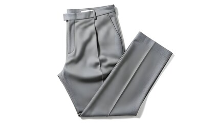 Naklejka premium Flat lay of modern, gray dress pants, folded neatly on white backdrop