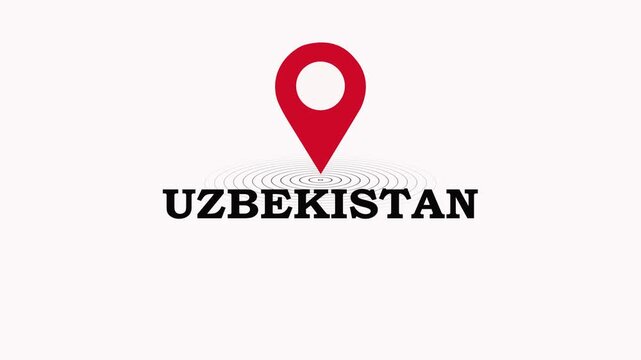 Uzbekistan Map Marker Logo Concept. location pin on a colorful map background, GPS location pointer animated icon. map, and travel planning featuring red marker pins 4k. 