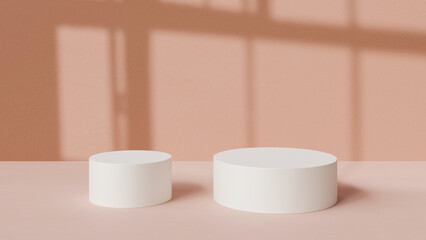 Minimal Product Display with Two White Cylinders and Soft Window Shadows