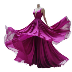Obraz premium Elegant flowing fuchsia pink chiffon gown with a deep v neckline and dramatic full skirt