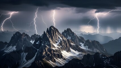 Lightning Forks Striking Distant Mountains