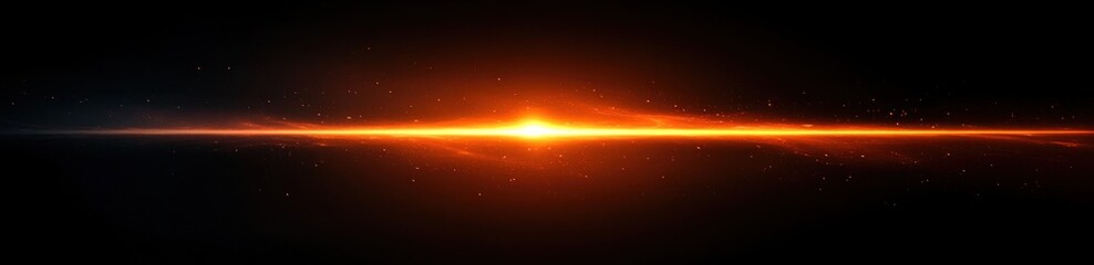 Bright horizontal glowing orange light beam with sparks on a dark background, evoking a sense of energy and intensity