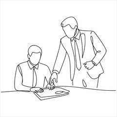Continuous Line Drawing of Business People Discussing a Document in the Office