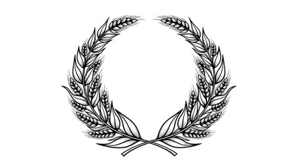 A black and white sketch of a laurel wreath made of wheat stalks, symbolizing victory and achievement.