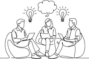 Team of people brainstorming ideas in a meeting, discussing concepts and collaborating on projects with laptops