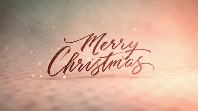 Elegant 'Merry Christmas' calligraphy on a soft, sparkling, festive background with glowing particles.