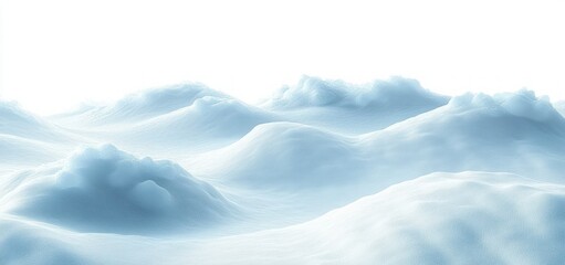 Soft, smooth snow-like landscape with gentle hills and mounds under bright, diffuse light creating a calm and cold winter atmosphere