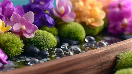 Sierkussen Spa Orchids and Moss Arranged with Water and Stones  © Dafa