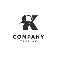 Letter K Hooded Merganser Logo Icon Vector