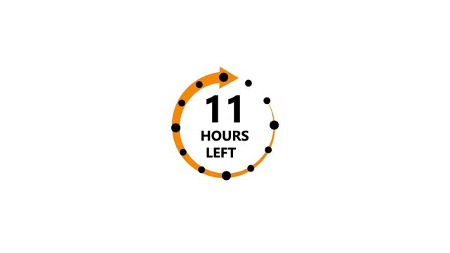 Countdown timer icon showing eleven hours remaining with circular arrow and dots Keywords: countdown, timer, hours, left, eleven, clock, time, remaining, arrow, circular, graphic, symbol, icon