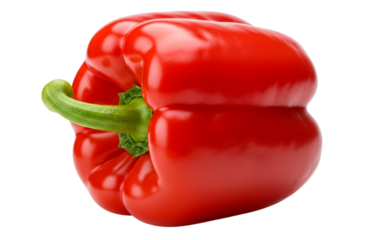 Vibrant red bell pepper with green stem isolated on a transparent background
