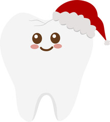 Cute Tooth Cartoon Wearing Christmas Hat