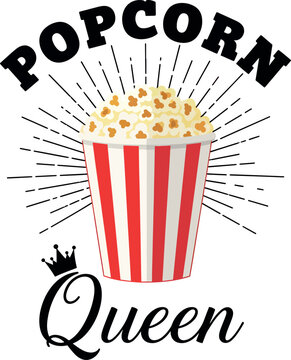 Naklejki Popcorn Queen Funny Foodie T Shirt Design