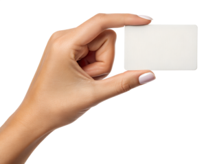 Female Hand Holding Blank White Business Card or Paper