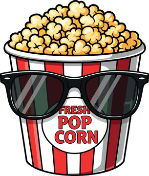 Naklejki Cool Popcorn Bucket With Sunglasses Night Snack T Shirt