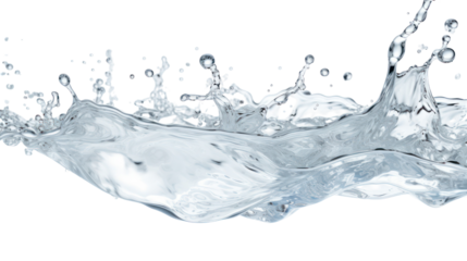 Dynamic splash of water with droplets isolated on transparent background