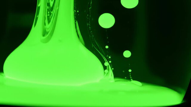 Green Lava Lamp Bubbles Floating in Dark Liquid