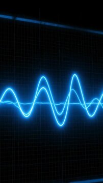 Smooth sinusoidal frequency wave flowing across a seamless black digital interface background representing sound analysis and technology Smooth, technical, minimalist