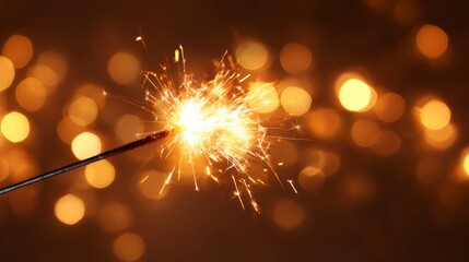 Sparkler's Golden Dance: A mesmerizing display of light as a sparkler bursts into a cascade of golden sparks, illuminating the darkness with a warm, celebratory glow. 