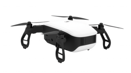 Isolated drone with white top and black frame showcasing aerial technology on  on transparent background