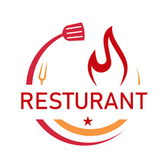 Obraz premium Restaurant Flame Logo, Hot Food Grill Icon, Fire Cooking Symbol, BBQ Flame Logo, Food Heat Emblem
