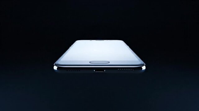 A modern smartphone glows with a neon blue light emanating from its charging port against a dark background