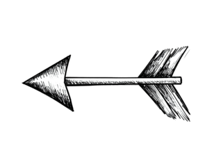 A white, sketchy arrow pointing left against a stark black background