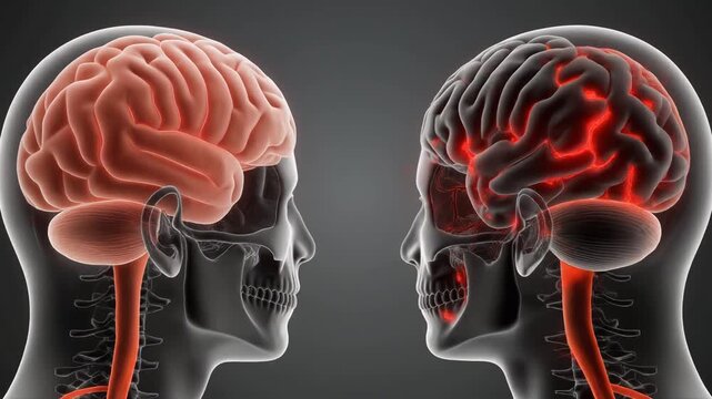 Comparative Medical Illustration of Human Brain Activity and Neural Network Pathways