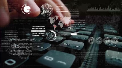 Man working on laptop computer keyboard with graphic user interface GUI hologram showing concepts of big data science technology, digital network connection and computer programming algorithm. Glean - Powered by Adobe