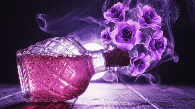 Potion Bottle on Its Side With Roses and Smoke